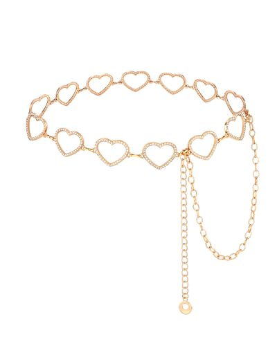 AWAYTR Cute Chain Belts for Women - Metal Waist Chain Belt for Dresses Jeans Country Concert Outfit - color: Gold-heart