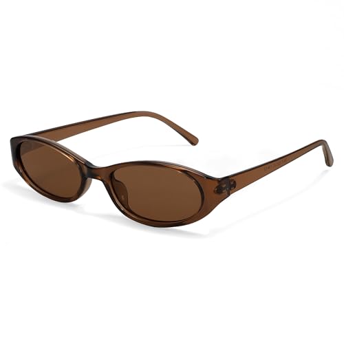 GUVIVI Retro Oval Sunglasses for Women 2026 90s Small Chic Cat Eye Sun Glasses Sunnies Lightweight Shades - color: Brown Frame - Brown Lens