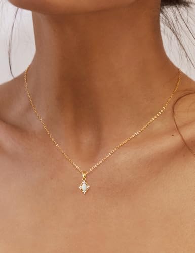 Opal Pendant Necklace for Women - Dainty 14k Gold Plated Jewelry Necklaces, Perfect Valentine's Day/Mother's Day Gift for Her, Mom, Girlfriend, Daughter - color: Vintage Small Opal-GD