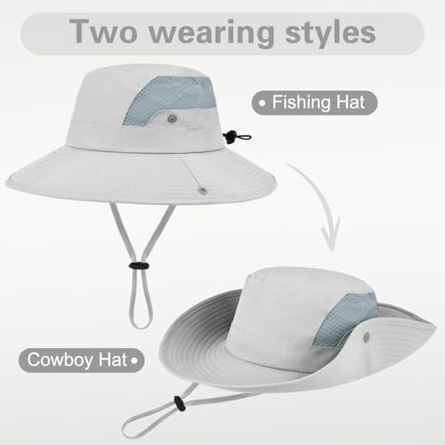 Sun Hat for Men Women UV Protection Wide Brim Fishing Hats Breathable UPF 50+ Boonie Bucket Hats Beach Safari Hiking Garden - color: 1 Pack Lightgrey-1