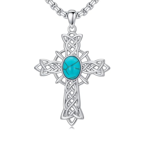 Turquoise Necklaces 925 Sterling Silver Western Necklace Boho Jewelry for Men Women Her Birthday Valentines Day Gifts - style: 6-Cross Necklace