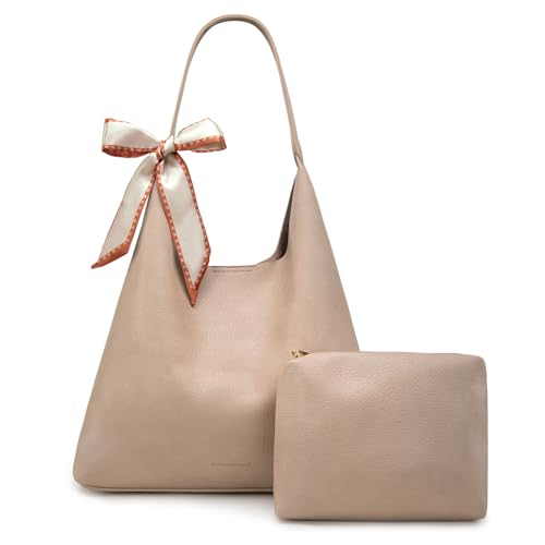 Montana West Slouchy Hobo Bag for Women Shoulder Purses and Handbags with Scarf - color: Mousse Tan