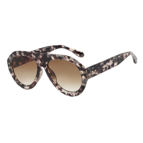 ENTHYI Pilot Sunglasses Popular Fashion Women Vintage Rivets Decoration Gradient Shades Ladies Hipster Round Sun Glasses - color: Floral Double Tea