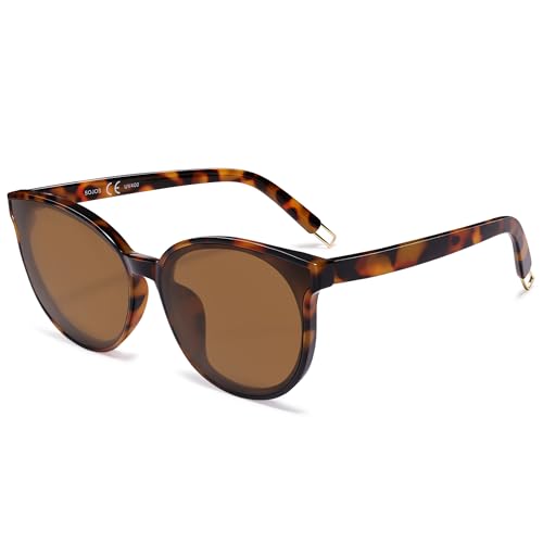 SOJOS Fashion Round Sunglasses for Women Men Oversized Vintage Shades SJ2057 - color: Tortoise/Brown