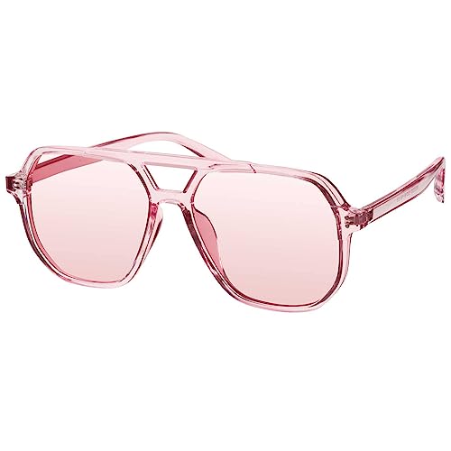 mosanana Oversized Aviator Sunglasses for Women and Men with Polarized Lens MS52243 - color: C5-clearpink