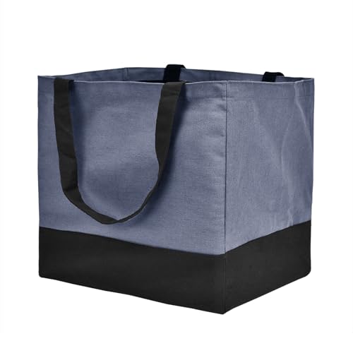 Canvas Reusable Grocery Bags Heavy Duty, 8.3 gal Foldable Large Tote Bag with Handles, Holds 60 lbs Canvas Shopping Bags, 1 Pack - color: [A0] Blue / Black, size: 1 Pack