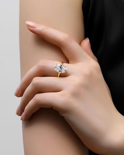 1.5CT/3.5CT/5.5CT Elongated Oval Cut Engagement Rings for Women,Simulated Diamond Promise Ring,925 Sterling Silver 18K Yellow Gold Plated Ring - color: Yellow Gold(5.5CT), size: 9