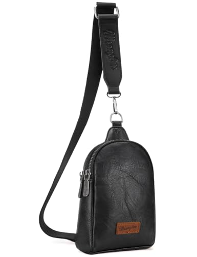 Wrangler Small Sling Bag for Women, Leather Crossbody Bags Cross Body Purse Fanny Packs with Adjustable Strap for Gift - color: Classic-black