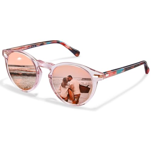 CARFIA Polarized Sunglasses for Women: Acetate Frame, Small/Medium Size, UV400 Protection - Anti Glare CA5288 - color: 6. Pink Mirror