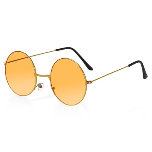Round Hippie Glasses, 60s 70s Colored Circle Sunglasses for Women Men Disco Party Costume Accessories - color: Orange