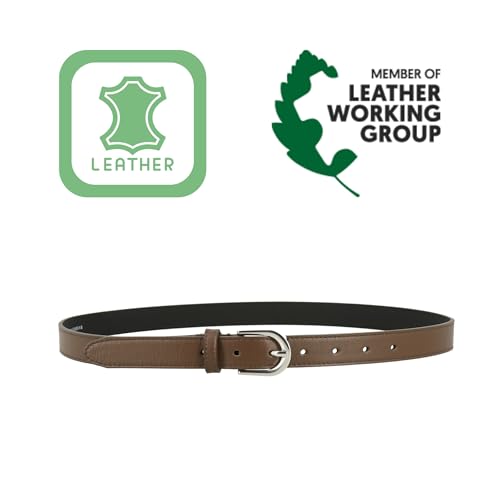 FASHIONGEN - Women genuine Italian leather belt LUNA, Made in France - color: Brown, size: 80 cm (31 in) / Waist size 29 to 30