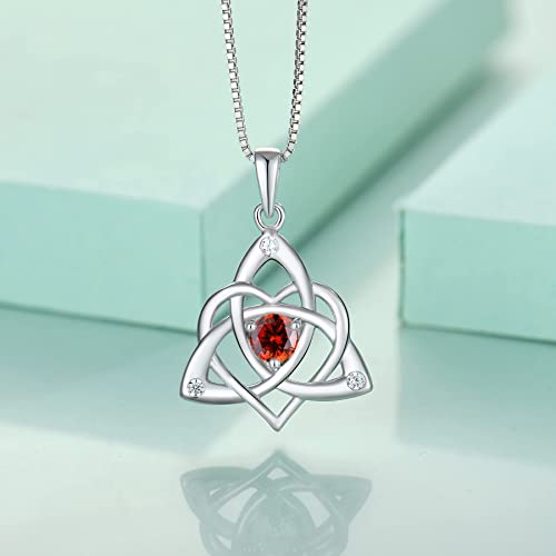 STARCHENIE Celtic Knot Necklace for Women 925 Sterling Silver Trinity Love Knot Pendant Birthstones Jewelry - color: 1-garnet-Jan