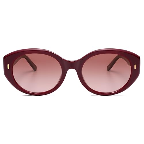 SOJOS Trendy Oval Polarized Sunglasses for Women Classic Round Retro UV Protection Shade SJ2675 - color: Dark Red Frame Red Grading Lens