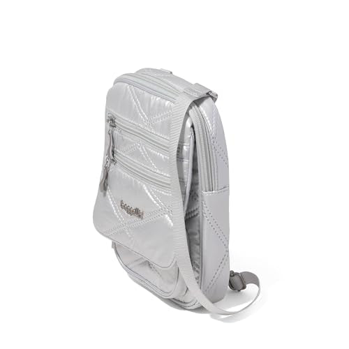 Baggallini Journey Crossbody Bags for Women 9x6 Small Lightweight Travel Handbag W/RFID - color: Silver Metallic Quilt
