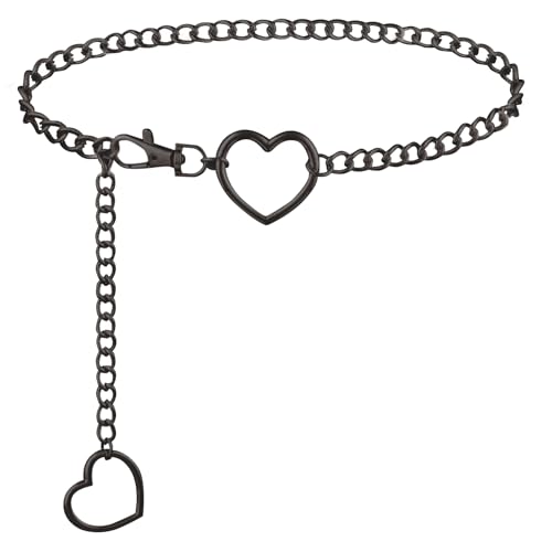 Heart Waist Chain for Women Vintage Belly Chain Cute Body Chain Jewelry Adjustable Metal Waist Accessories For Dress Jeans - size: Large(130cm/51.2in), style: black