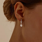 Hayopi Pearl Earrings for Women - Dainty Gold Dangle Drop Earrings, 14k Gold Plated Cute Bow Design, Hypoallergenic Pearl Studs, Wedding Jewelry Gifts - color: silver-silver 3 leaf earrings