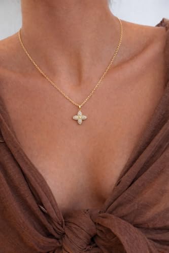 Opal Pendant Necklace for Women - Dainty 14k Gold Plated Jewelry Necklaces, Perfect Valentine's Day/Mother's Day Gift for Her, Mom, Girlfriend, Daughter - color: Pave CZ Clover-GD