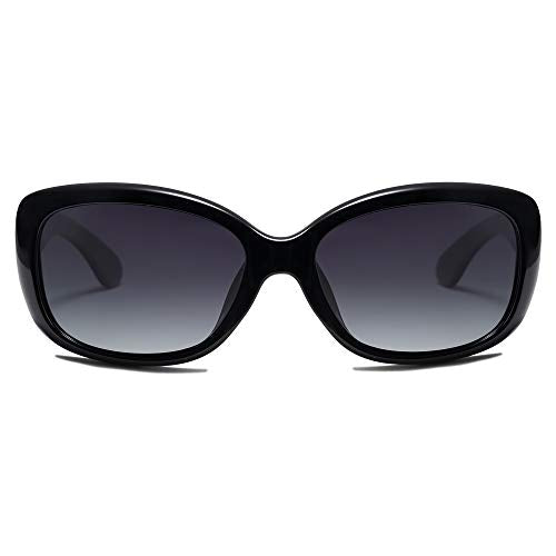 SOJOS Vintage Square Sunglasses for Women Polarized UV Protection Havana Frame SJ2111 - color: Black/Gradient Grey