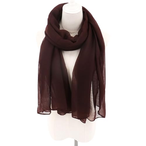 vimate Lightweight Scarf for Women Fashion Head Cover Hijab Cotton Voile Scarf Shawl Wrap for Spring Fall Winter Season - color: G1#.style 51-coffee