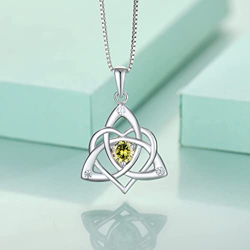 STARCHENIE Celtic Knot Necklace for Women 925 Sterling Silver Trinity Love Knot Pendant Birthstones Jewelry - color: 8-peridot-Aug