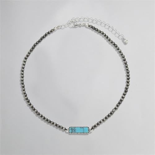 coadipress Navajo Pearl Necklace Western Jewelry for Women Boho Beaded Choker Necklaces Vintage Turquoise Pendant Cowgirl Necklace - style: Square
