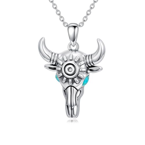 Turquoise Necklaces 925 Sterling Silver Western Necklace Boho Jewelry for Men Women Her Birthday Valentines Day Gifts - style: 3-Cow Skull Necklace