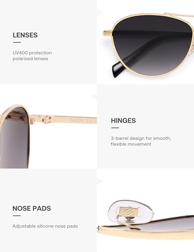 SOJOS Retro Polarized Aviator Sunglasses for Women Men Vintage 70s Style UV Protection Womens Mens Sun Glasses SJ1265 - color: Gold/Grey Grading