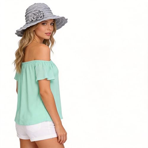 FORBUSITE Women Folding Vintage Outdoor Sun Hats for Beach Garden Travelling UV Protection - color: Gs013-blue