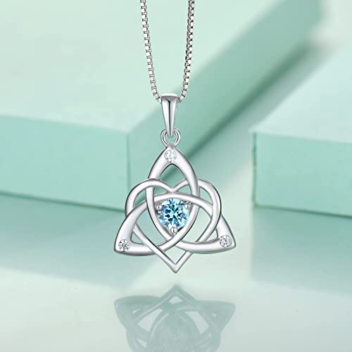STARCHENIE Celtic Knot Necklace for Women 925 Sterling Silver Trinity Love Knot Pendant Birthstones Jewelry - color: 3-aquamarine-Mar