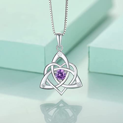 STARCHENIE Celtic Knot Necklace for Women 925 Sterling Silver Trinity Love Knot Pendant Birthstones Jewelry - color: 2-amethyst-Feb
