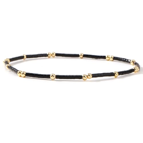 Dainty Gold Colorful Beaded Bracelets Stack for Women,4PCS Cute Bohemian Colorful Small Beads Stackable Stretch Bracelet Set Trendy Holiday Party Accessories Jewelry Gift Friendship - color: Black Grey