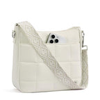 Anti Theft Crossbody Bags for Women,Quilted Puffer Travel Purses Shoulder Hobo Bag Handbag with Guitar Strap - color: Beige