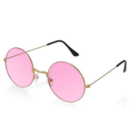 Round Hippie Glasses, 60s 70s Colored Circle Sunglasses for Women Men Disco Party Costume Accessories - color: Pink