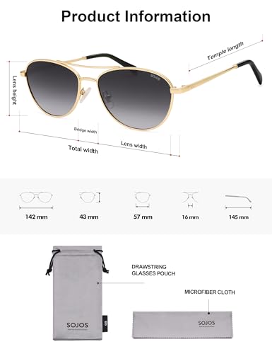 SOJOS Retro Polarized Aviator Sunglasses for Women Men Vintage 70s Style UV Protection Womens Mens Sun Glasses SJ1265 - color: Gold/Grey Grading