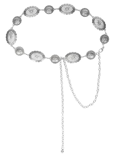 Western-Belts For Woman-Cowgirl-Belt Cowboy-belts for Women - Country Concert Outfit Concho boho belt for Dress - color: Silver