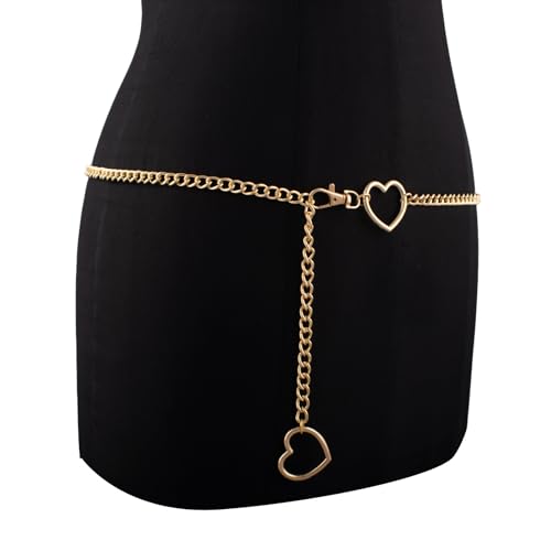 Heart Waist Chain for Women Vintage Belly Chain Cute Body Chain Jewelry Adjustable Metal Waist Accessories For Dress Jeans - size: XL(150cm/59in), style: gold color