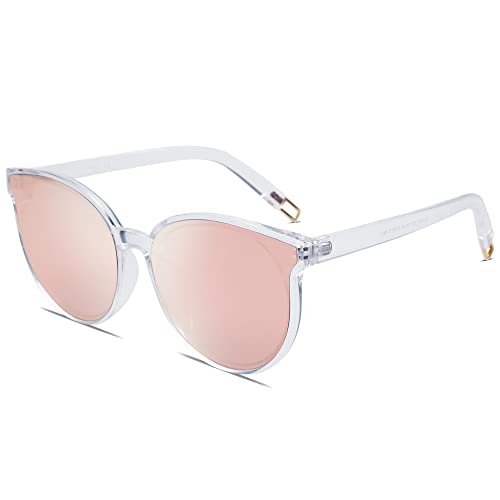 SOJOS Fashion Round Sunglasses for Women Men Oversized Vintage Shades SJ2057 - color: Clear/Pink