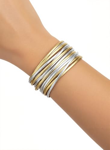 Edoneery Leather Wrap Bracelet for Women, Boho Handmade Multi-Layer Cuff with Crystal Beads Heart, Stackable Bangle Western Jewelry Gift - style: String Leather(GoldSilver)