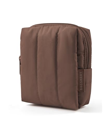 BAGSMART Small Travel Makeup Bag for Purse Toiletry Pouch, Puffy Padded Mini Cosmetics Bag, Cute Make Up Pouch for Women with Slip-in Pocket, Travel Essentials for Toiletries, Chocolate Brown - color: 07-Chocolate