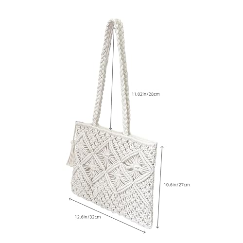 Eiyye Cotton Rope Tote Bag for Women Handmade Woven Shoulder Bag Casual Boho Purse for Travel Shopping