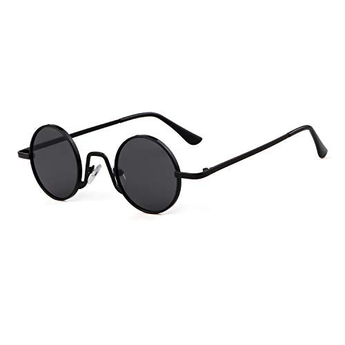 SORVINO Retro Small Round Sunglasses for Men Women Vintage Style Metal Frame - color: Black Frame/Grey Lens