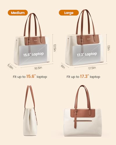 LOVEVOOK Laptop Tote Bag for Women, Water-Resistant Work Tote Bag Large Capacity Computer Bag for Travel, Nylon & PU - color: Brown, size: 15.6Inch