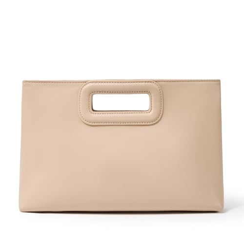 Top Handle Clutch Handbags for Women, Evening Handbag Shoulder Crossbody Purse with Gold Chain - color: Nude
