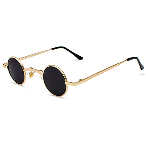 mincl/punk Small Chic Fashion Vintage Round Sunglasses Metal Frame - color: 2pcs-gold Black& Gold Red