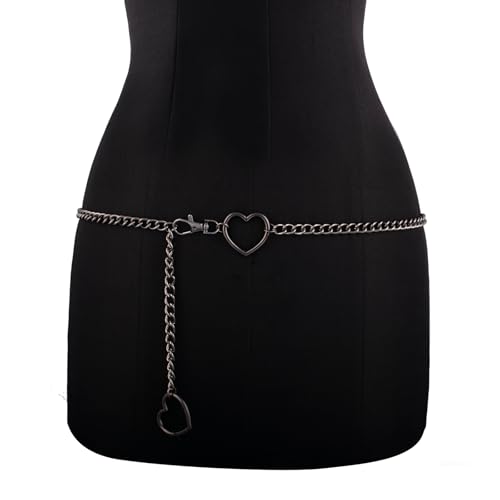 Heart Waist Chain for Women Vintage Belly Chain Cute Body Chain Jewelry Adjustable Metal Waist Accessories For Dress Jeans - size: XL(150cm/59in), style: black