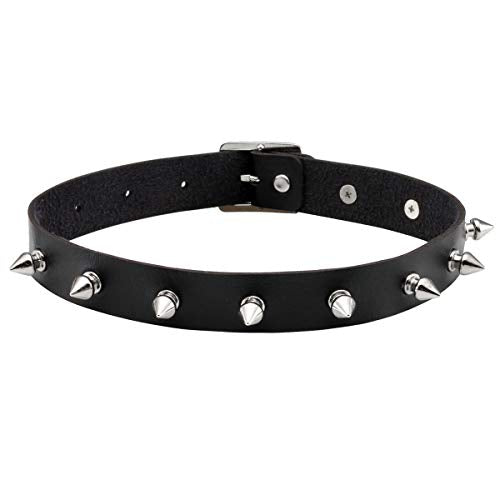 Eigso Vintage Punk Goth Studded Rivet Pu Leather Collar Choker Necklace with Spikes Adjustable - color: G-Black