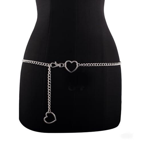 Heart Waist Chain for Women Vintage Belly Chain Cute Body Chain Jewelry Adjustable Metal Waist Accessories For Dress Jeans - size: Medium(110cm/43.3in), style: silvery