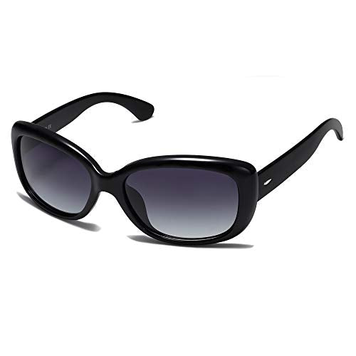 SOJOS Vintage Square Sunglasses for Women Polarized UV Protection Havana Frame SJ2111 - color: Black/Gradient Grey