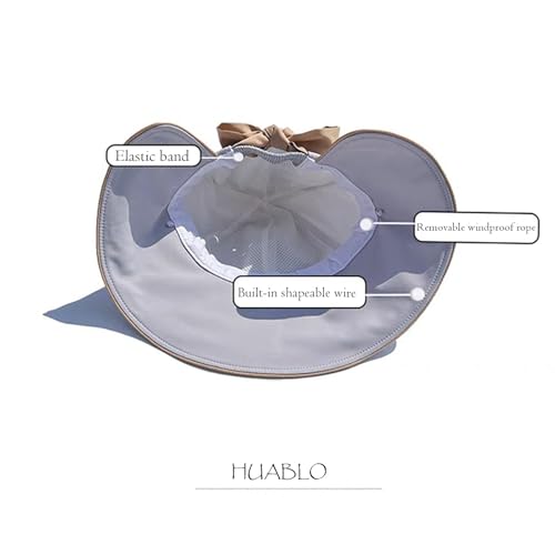 Wide Brim Hats for Woman Foldable Hats Sun Hats for Women uv Protection Bowknot Bucket hat Adjustable hat with Ponytail Hole - color: Grey