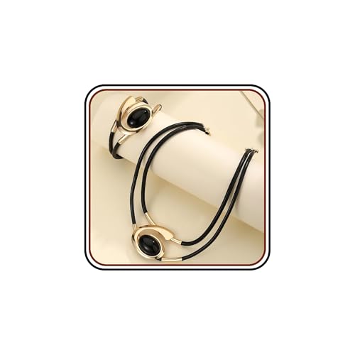 Gold Jewelry Set, Silver Black Boho Western Chunky Vintage Pendant Necklace Stack Trendy Adjustable Non Tarnish Cowgirl Dainty Hypoallergenic Earrings Jewelry Sets For Women - color: Bracelet & Necklace Set